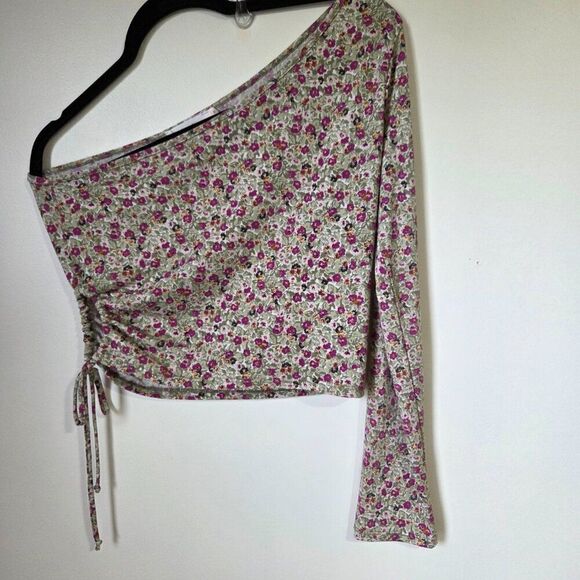 EUX LUSH FLORAL ONE SHOULDER LONGSLEEVE BOHO TOP SIZE L - Picture 2 of 12